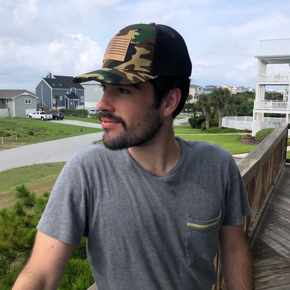 SIMPLY SOUTHERN • Camouflage Trucker Snapback Hat with American Flag Patch - Picture 14 of 15